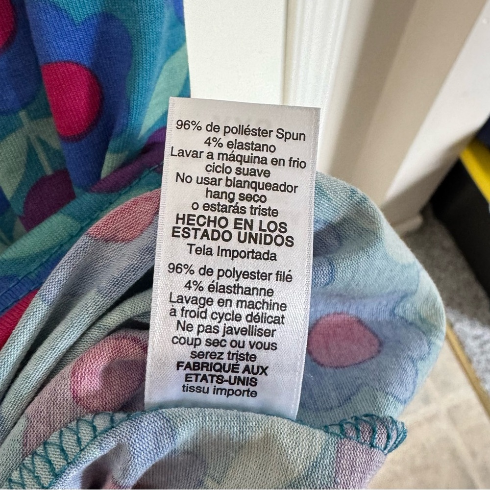 LuLaRoe Julia Blue and Pink Flowered Dress with Mid Length Sleeves - Picture 8 of 9